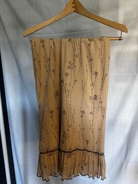 Beau Bois Tan Brown Floral Mesh Ruffle Hem Skirt Boho Y2K
